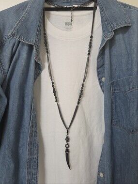 Stella & Dot Arlo Horn Pendant Necklace Gunmetal Or Bag Charm